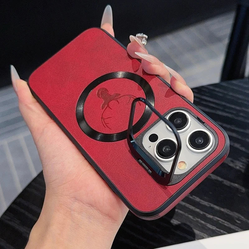 Fashion Leather Deer Magnetic Case for iPhone 13, 14, 15 Pro Max